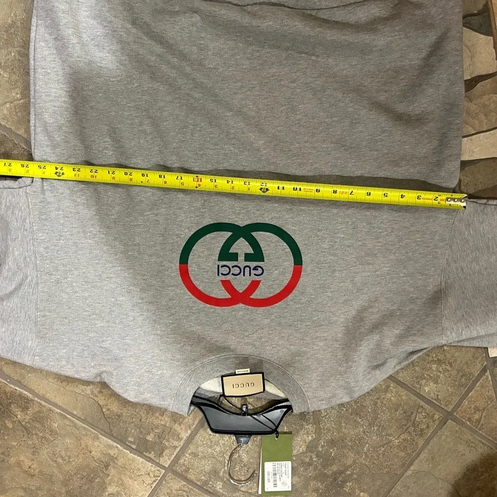 Men's Gucci jersey cotton printed GREY MELANGE interlocking G sweatshirt size XL